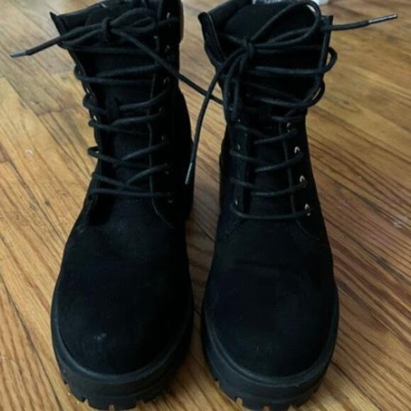 Forever 21 Women Black Suede Lace Up Combat Boots Lug Sole Padded Ankle Size 5.5 - Picture 5 of 6